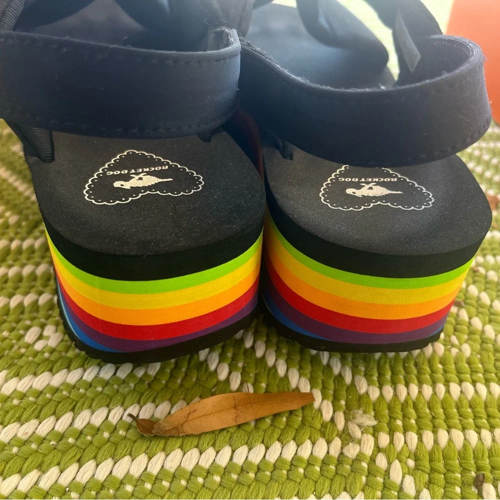 Rocket Dog Black Sandals with Rainbow Stripes - Picture 7 of 7